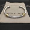 David Yurman 5mm 18k Gold and Sterling Silver Diamond Station Cable Bracelet