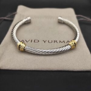 David Yurman 5mm 18k Gold and Sterling Silver Diamond Station Cable Bracelet
