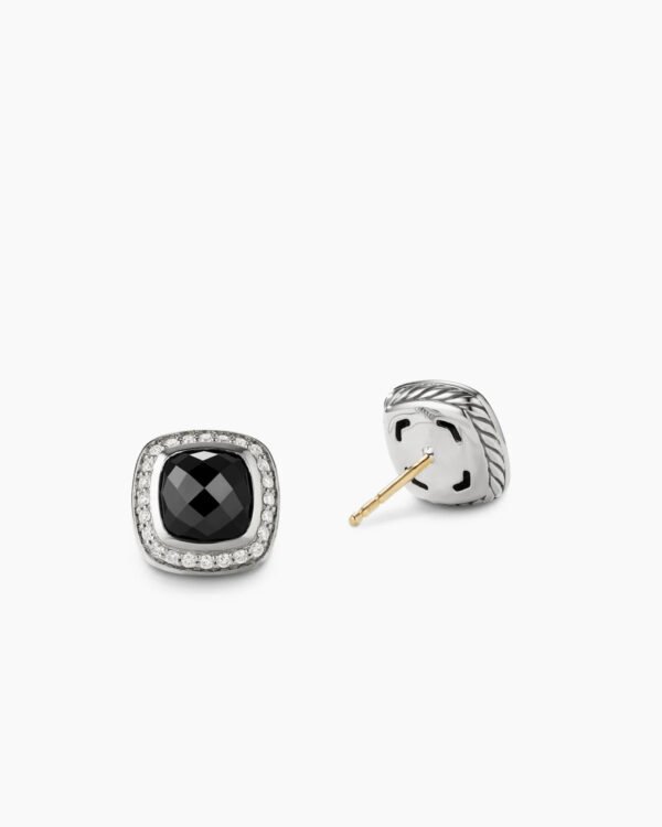 Albion Stud Earrings Sterling Silver with Black Onyx and Diamonds, 7mm