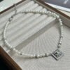 Square Pearl Double C Diamond Pearl Strand Necklace