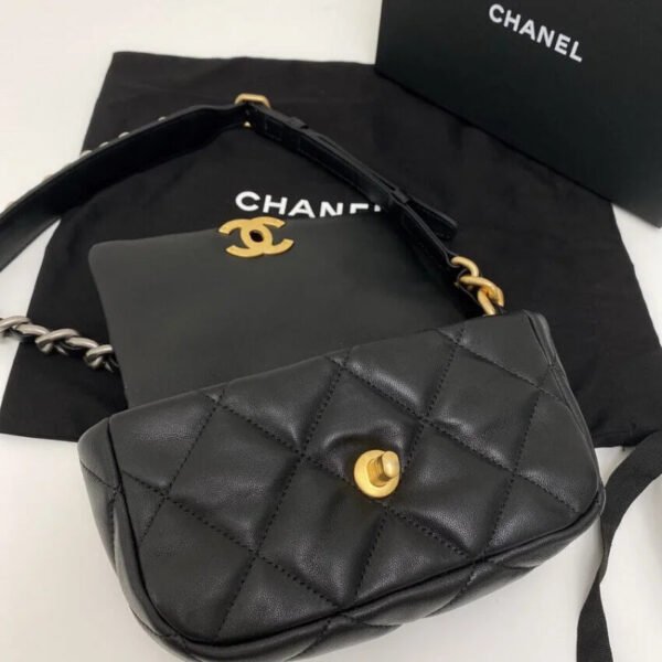 Chanel Lambskin Quilted Chanel 19 Waist Bag As1163 Black