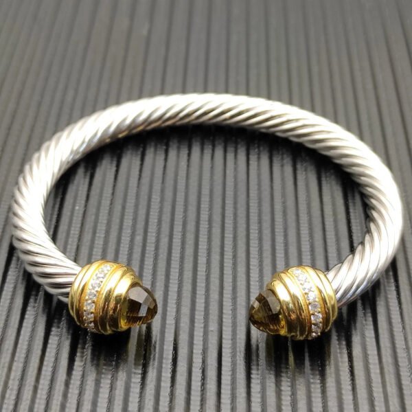 Classic Cablespira&reg; Bracelet Sterling Silver with 14K Yellow Gold,brown and Diamonds, 7mm