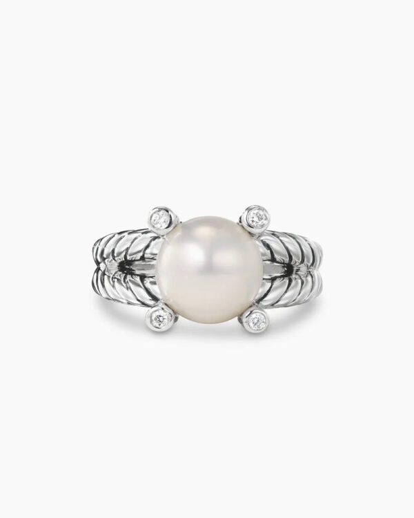 Cable Collectibles&reg; Pearl Ring Sterling Silver with Pearl and Diamonds, 11mm
