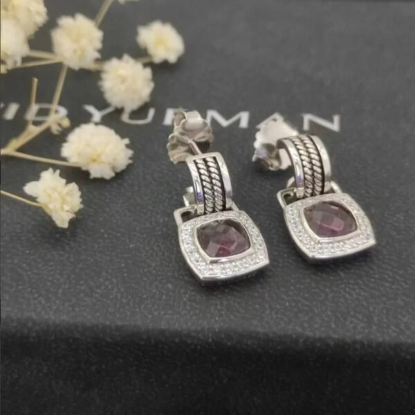 Albion&reg; Drop Earrings Sterling Silver with Purple Onyx and Diamonds
