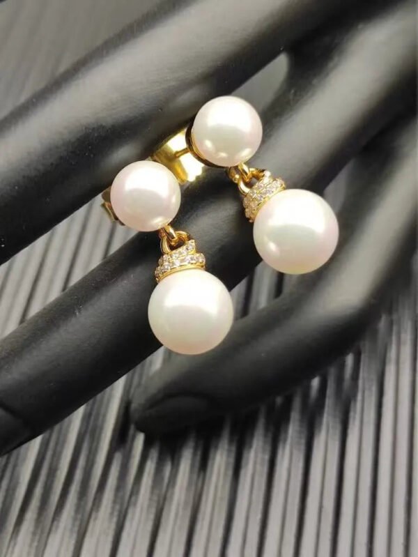 Double Pearl Pave 18K Gold Diamond Earrings