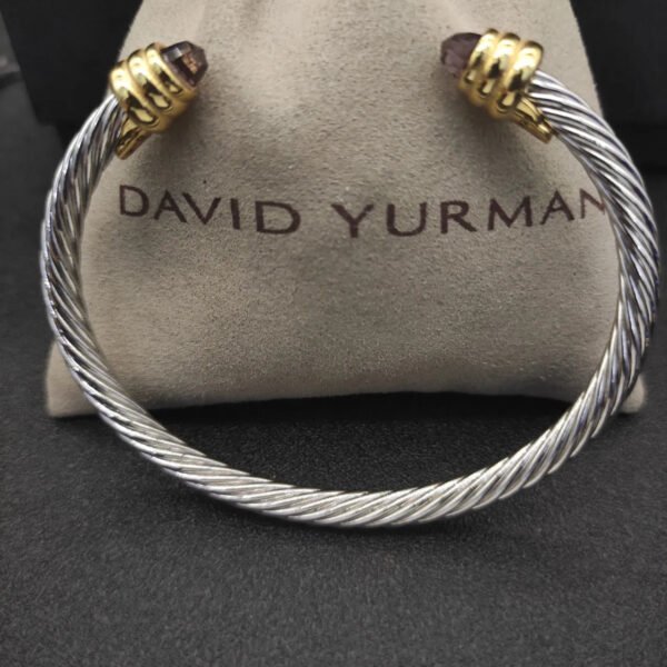 Classic Cable Bracelet Sterling Silver with Amethyst and Diamonds, 5mm