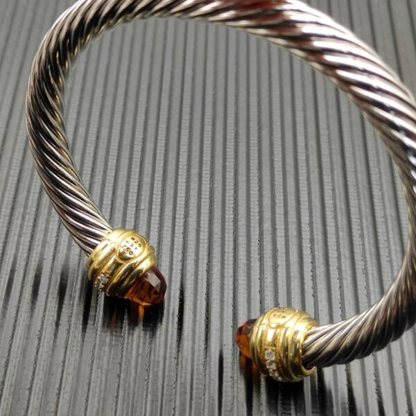 Classic Cablespira&reg; Bracelet Sterling Silver with 14K Yellow Gold,Citrine and Diamonds, 7mm