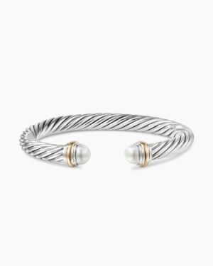Classic Cable Bracelet Sterling Silver with 14K Yellow Gold and Pearls, 7mm