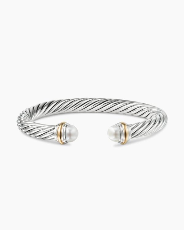 Classic Cable Bracelet Sterling Silver with 14K Yellow Gold and Pearls, 7mm