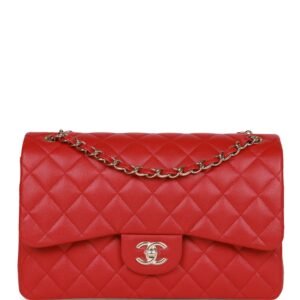 Jumbo Classic Double Flap Bag Red Caviar Light Gold Hardware