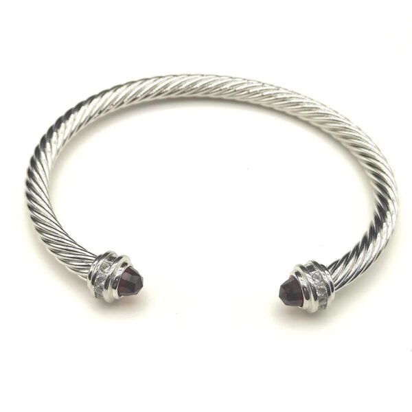 Classic Cable Bracelet Sterling Silver with Almandine and Diamonds, 5mm