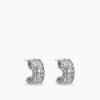 Cable Collectibles Huggie Hoop Earrings Sterling Silver with Pave Diamonds, 11.4mm