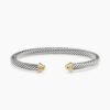 Classic Cable Bracelet Sterling Silver with 14K Yellow Gold Domes, 5mm