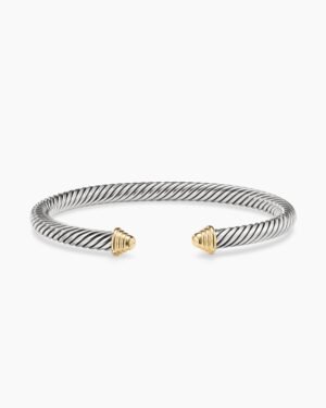 Classic Cable Bracelet Sterling Silver with 14K Yellow Gold Domes, 5mm