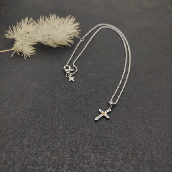 3F36BE57-8CFB-0786-4747-3F861806315E.jpg Petite X Cross Necklace Sterling Silver with 14K Yellow Gold