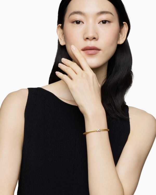 X Cablespira&reg; Station Bracelet 18K Yellow Gold with Pav&eacute; Diamonds, 4mm