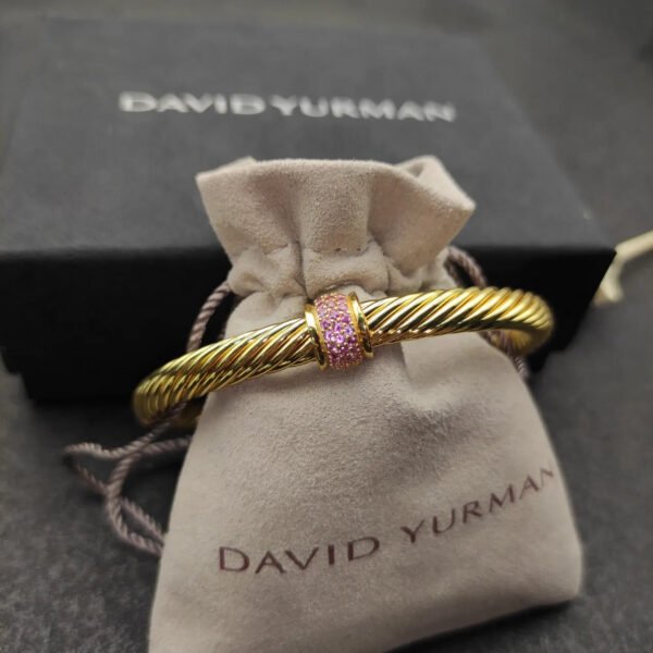 Classic Cable Station Bracelet 18K Yellow Gold and Pave Diamonds, 7mm