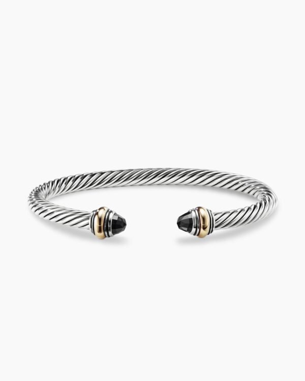 Classic Cable Bracelet Sterling Silver with 14K Yellow Gold and Black Onyx, 5mm