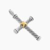 Cable Cross Pendant Sterling Silver with 18K Yellow Gold - A