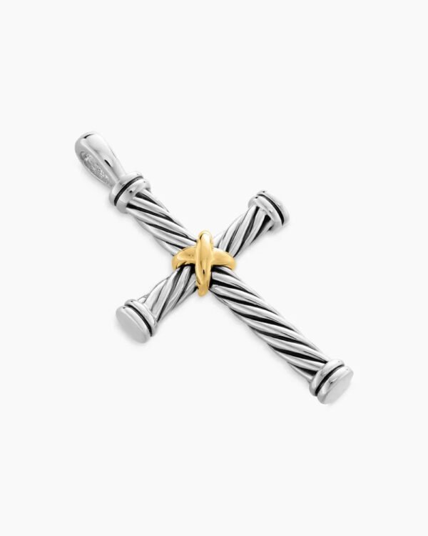 Cable Cross Pendant Sterling Silver with 18K Yellow Gold - A