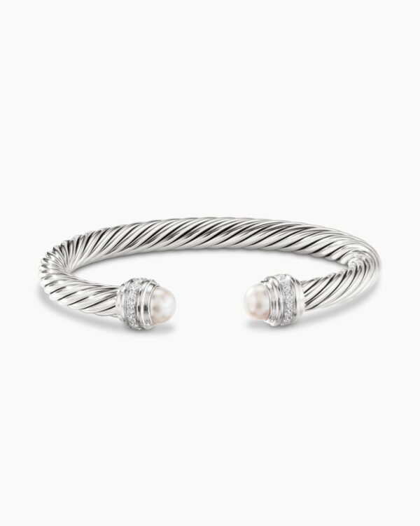 Classic Cable Bracelet Sterling Silver with Pearls and Diamonds, 7mm