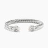 Classic Cable Bracelet Sterling Silver with Pearls and Diamonds, 7mm