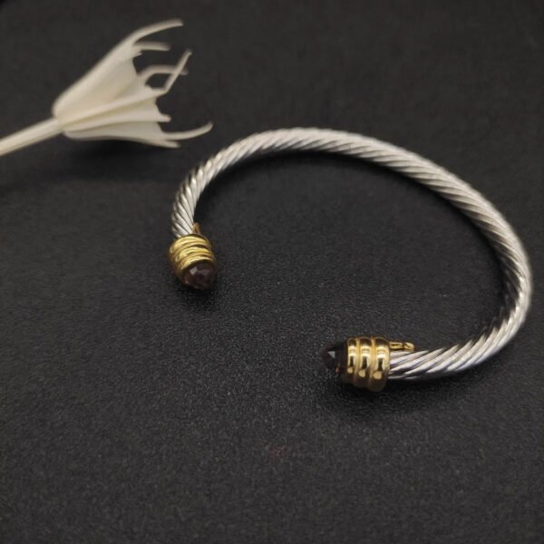 Classic Cable Bracelet Sterling Silver with Amethyst and Diamonds, 5mm
