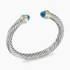 Classic Cable Bracelet Sterling Silver with 14K Yellow Gold and Blue Topaz, 7mm