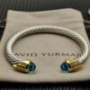 7mm Cable Bracelet with Aquamarine & Diamond Accents ??Gold Cap