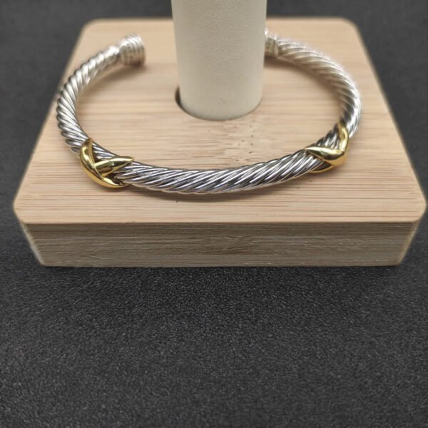 X Classic Cable Station Bracelet Sterling Silver with 14K Yellow Gold, 5mm
