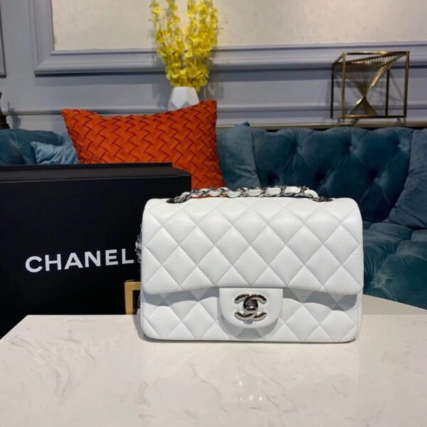 Chanel Small Classic Handbag Silver Hardware White For Women, Women&rsquo;s Bags, Shoulder And Crossbody Bags 7.8in/20cm A01113