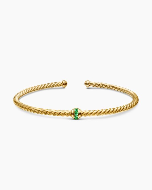 40D19905-5351-4FB2-C3F0-E85A94315559.jpg Classic Cablespira® Station Bracelet 18K Yellow Gold with Pavé Emeralds, 3mm