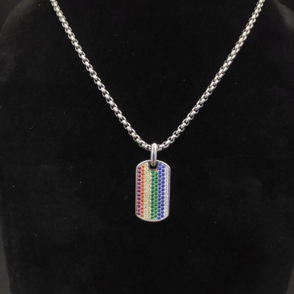 Chevron Tag Sterling Silver with Rainbow Pav&eacute;, 27mm