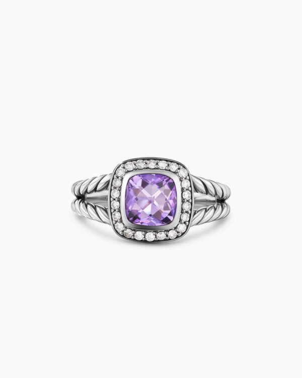 Petite Albion Ring Sterling Silver with Amethyst and Diamonds, 7mm