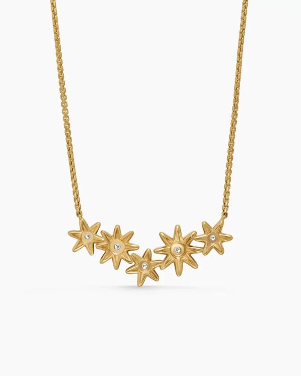 Starburst Cluster Station Necklace 18K Yellow Gold with Diamonds