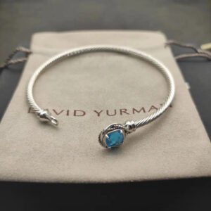 Cable Classics Bracelet,Blue Topaz and Bead Detail, Sterling Silver, 3mm - 17 CM