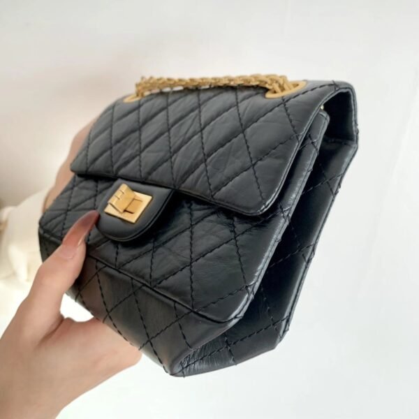 Chanel Mini 2.55 Handbag Black For Women Gold Toned Hardware 7.8in/20cm AS0874 Y04634 94305