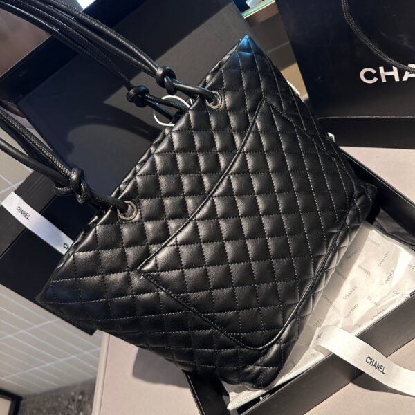 CHANEL Calfskin Quilted Large Cambon Tote Black White