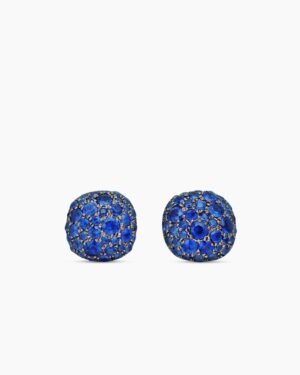 Cushion Stud Earrings 18K White Gold with Pav&eacute; Sapphires, 8mm