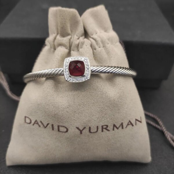 David Yurman  Sterling Silver Diamond Ruby 4mm Noblesse Cable Bracelet