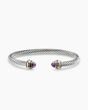 Classic Cable Bracelet Sterling Silver with 14K Yellow Gold and Amethyst, 5mm