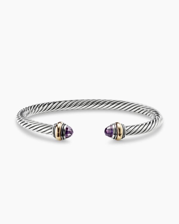 Classic Cable Bracelet Sterling Silver with 14K Yellow Gold and Amethyst, 5mm