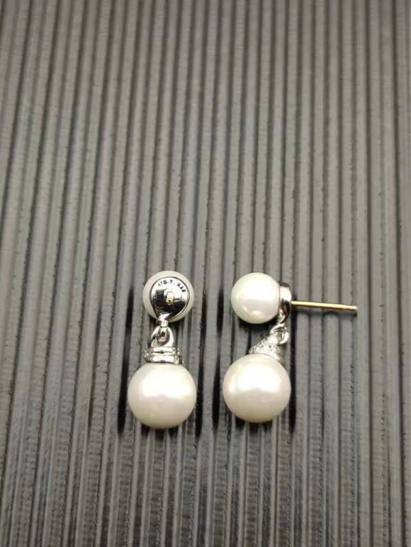 Double Pearl Pave Sterling Silver Diamond Earrings