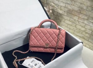 Chanel Hand-Held Oblique Cross Bag Pink For Women, Women&rsquo;s Bags 6.7in/19cm