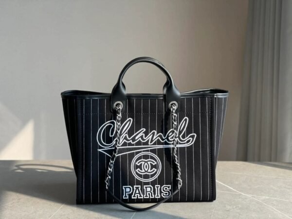 456DE455-12FE-319E-6DBD-4B6B234BF8F4.jpg CHANEL Deauville 2wayTote Bag Black A66941 Cotton Leather