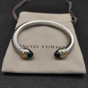 Classic Cable Bracelet Sterling Silver with 14K Yellow Gold and Prasiolite, 7mm