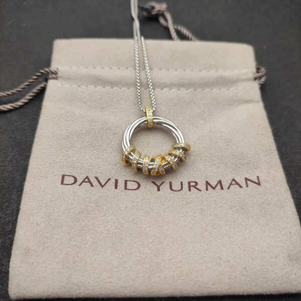 David Yurman Helena Round Pendant Necklace in Sterling Silver and 18K Yellow Gold with Diamonds