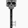 Memento Mori Skull Key Amulet Sterling Silver with Black Diamonds,