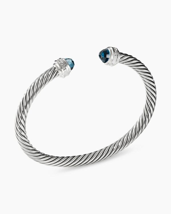 Classic Cable Bracelet Sterling Silver with Hampton Blue Topaz and Diamonds, 5mm