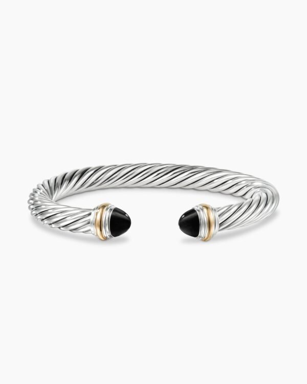 Classic Cable Bracelet Sterling Silver with 14K Yellow Gold and Black Onyx, 7mm